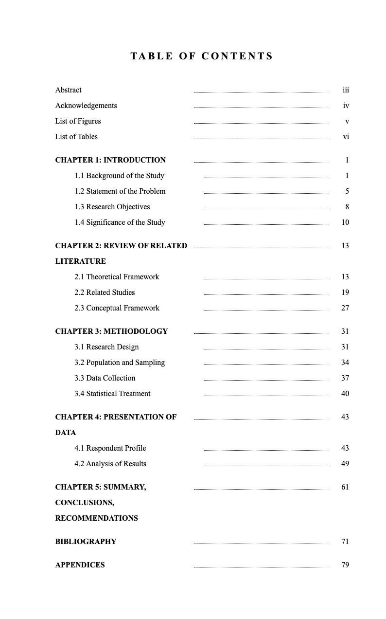 Academic thesis book table of contents